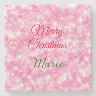 Merry Christmas add naam rode sprankeling glitter Stenen Onderzetter