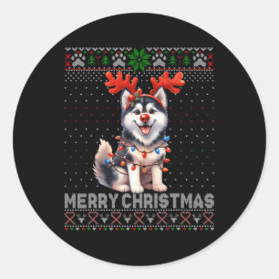 Merry Christmas Alaskan Malamute Hondenliefhebber Ronde Sticker