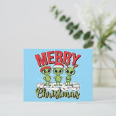 Merry Christmas Aliens Feestdagenkaart (Staand voorkant)