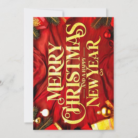 "Merry Christmas and a Happy New Year" Festlich Feestdagenkaart (Voorkant)