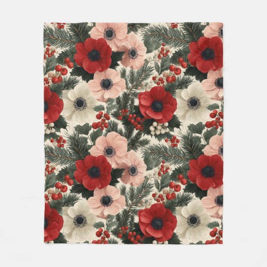 Merry Christmas Anemone Floral Background Fleece Deken (Voorkant)