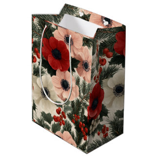 Merry Christmas Anemone Floral Background holiday  Medium Cadeauzakje