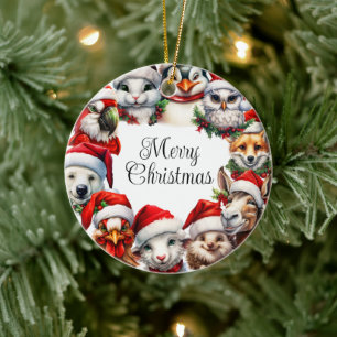 Merry Christmas Animals Santa Hat Keramische Ornam Keramisch Ornament