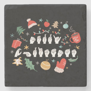 Merry Christmas - ASL Amerikaanse Gebarentaal III Stenen Onderzetter