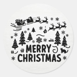 Merry Christmas B & W Clipart Ronde Sticker