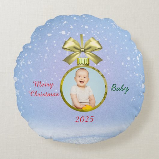Merry Christmas Baby Photo Rond Kussen (Voorkant)