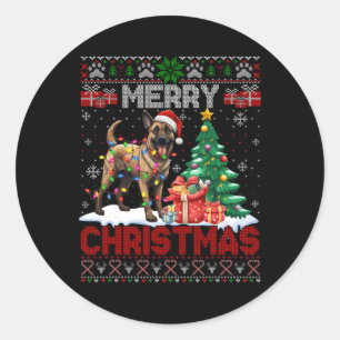Merry Christmas Belgian Malinois Hondenliefhebber Ronde Sticker