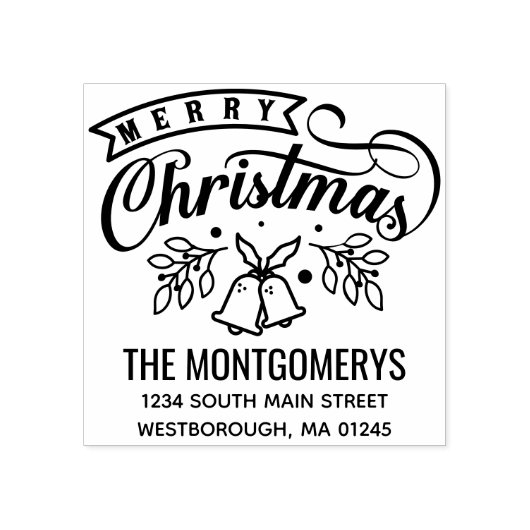 Merry Christmas Bells Script Return Adres Rubberstempel (Afrduk)