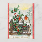 Merry Christmas Bird Holly Snow Briefkaart (Voorkant)
