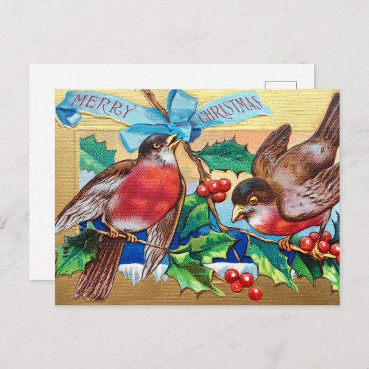 Merry Christmas Birds en Holly Berry Feestdagenkaart (Voorkant / Achterkant)