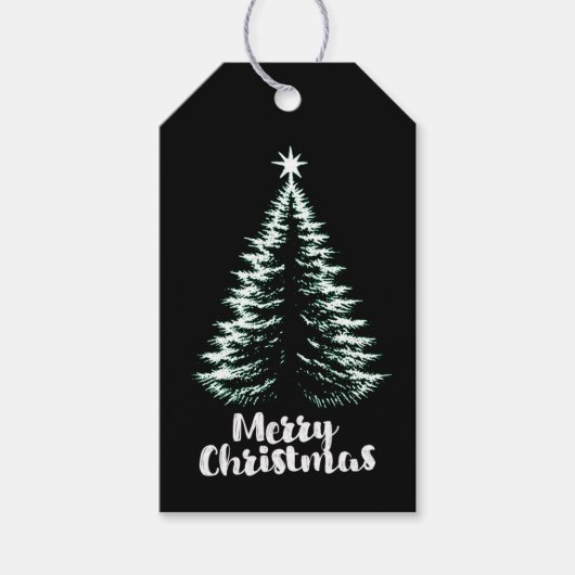 Merry Christmas Black & Mint Distressed Chic Tree Cadeaulabel (Voorkant)