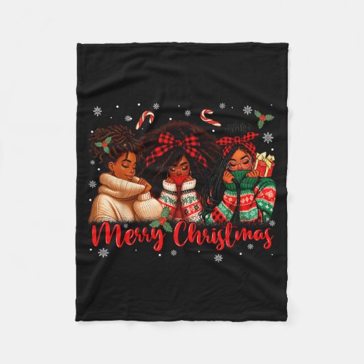 Merry Christmas Black Queen Girl African Santa Mel Fleece Deken (Voorkant)