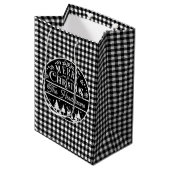 Merry Christmas Black & White Plaid Aangepaste naa Medium Cadeauzakje (Voorkant Gekanteld)