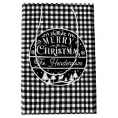 Merry Christmas Black & White Plaid Aangepaste naa Medium Cadeauzakje (Voorkant)