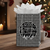 Merry Christmas Black & White Plaid Aangepaste naa Medium Cadeauzakje