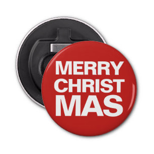 MERRY CHRISTMAS block letter Button Flesopener