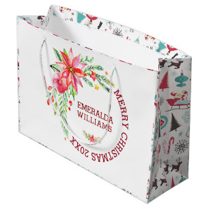 Merry Christmas Bloemen Boeket Ontwerp Large Cadeauzakje