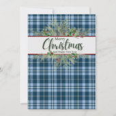 "Merry Christmas" Blue Gingham Plaid Feestdagenkaart (Voorkant)