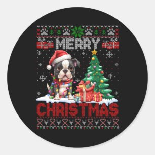 Merry Christmas Boston Terrier Hondenliefhebbers U Ronde Sticker
