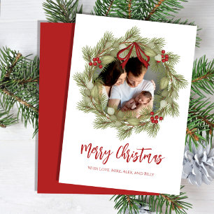 Merry Christmas Botanical Winter Holiday Wreath Feestdagenkaart
