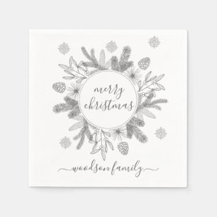Merry Christmas Boughs Pine Holly krans Servet