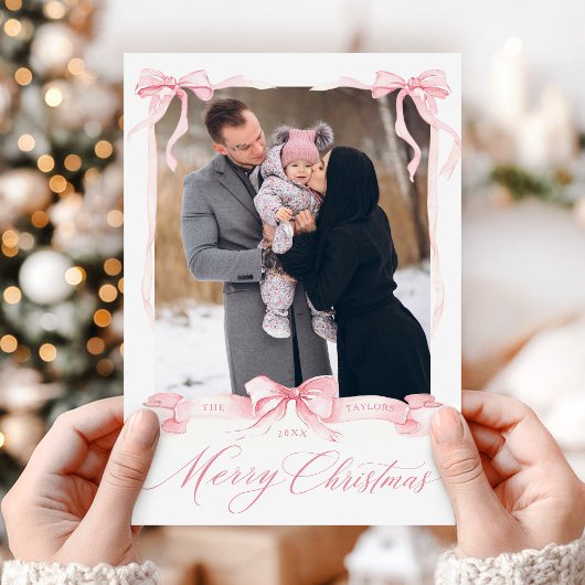 Merry Christmas Bow Card Feestdagenkaart