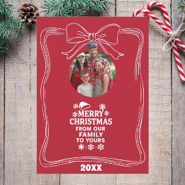Merry Christmas bow red white modern photo card Feestdagenkaart