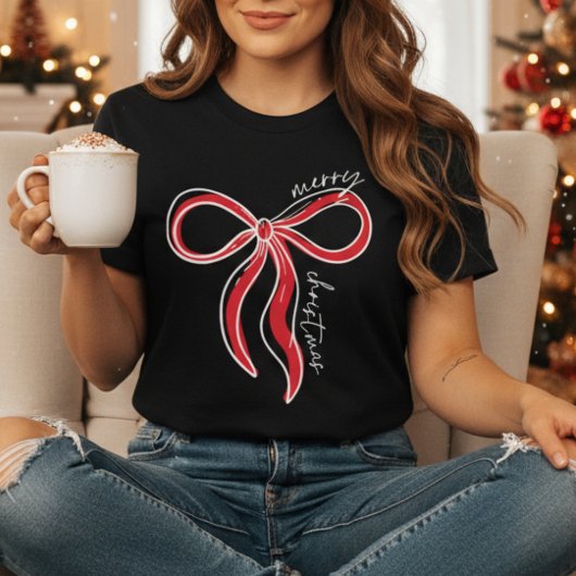 Merry Christmas Bow Shirt | Trendy Coquette Christ
