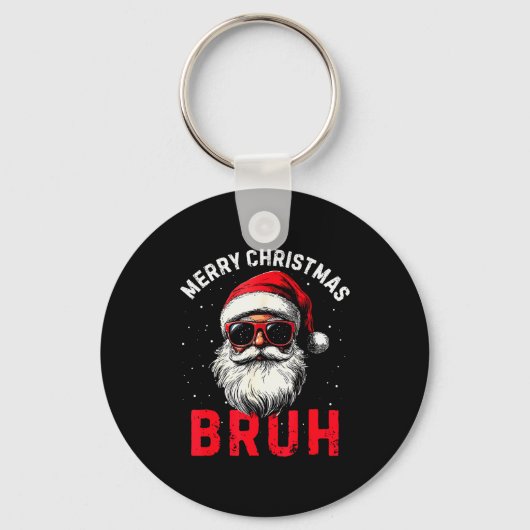 Merry Christmas Bruh Funny Santa Claus Retro Men W Sleutelhanger (Voorkant)
