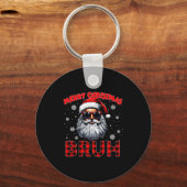 Merry Christmas Bruh Red Plaid Funny Santa Claus M Sleutelhanger (Voorkant)