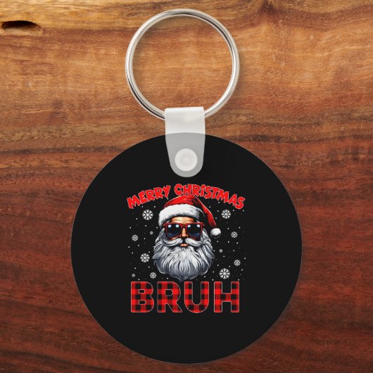 Merry Christmas Bruh Red Plaid Funny Santa Claus M Sleutelhanger (Voorkant)