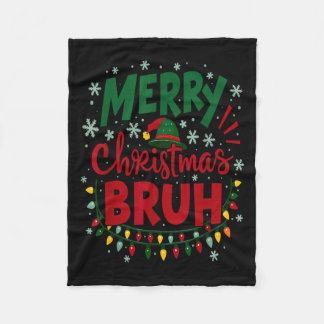Merry Christmas Bruh Santa Hat Xmas Family Men Wom Fleece Deken