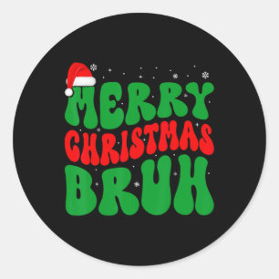 Merry Christmas Bruh Xmas Lights Santa Hat Mannen Ronde Sticker