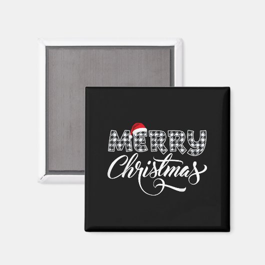 Merry Christmas Buffalo Black And White Plaid For Magneet (Voorkant / Achterkant)