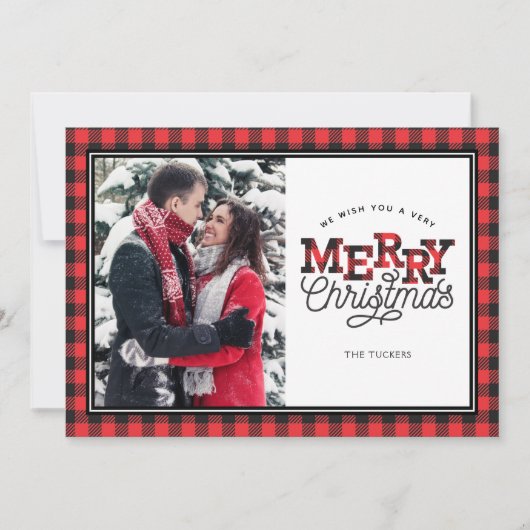 MERRY Christmas Buffalo Plaid Carte photo frontali (Devant)
