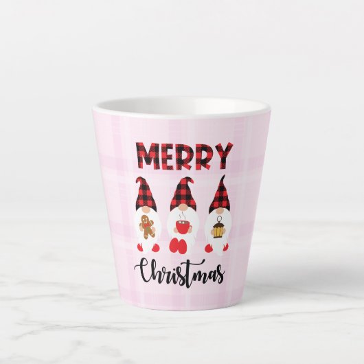 Merry Christmas- Buffalo Plaid Gnomes Latte Mok (Voorkant)