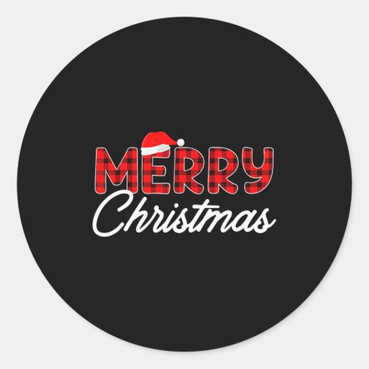 Merry Christmas Buffalo Plaid Red Santa Hat Ronde Sticker (Voorkant)