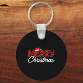 Merry Christmas Buffalo Plaid Red Santa Hat Sleutelhanger (Voorkant)