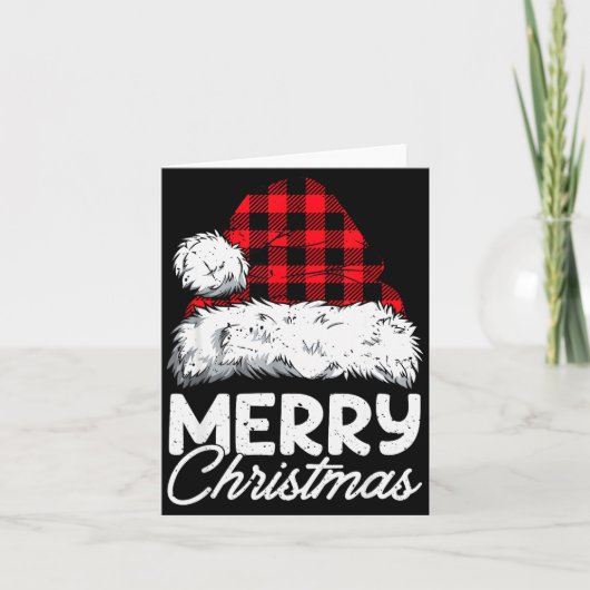 Merry Christmas Buffalo Plaid Red Santa Hat Xmas P Kaart (Voorkant)
