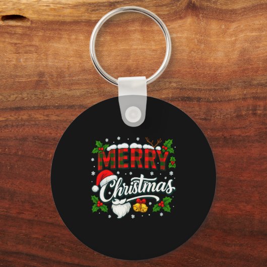 Merry Christmas Buffalo Plaid Red Santa Hat Xmas P Sleutelhanger (Voorkant)