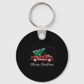 Merry Christmas Buffalo Truck Tree Red Plaid Sleutelhanger (Voorkant)
