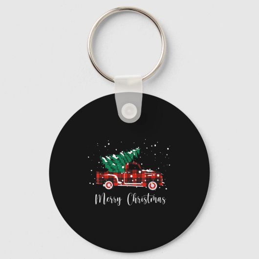 Merry Christmas Buffalo Truck Tree Red Plaid Sleutelhanger (Voorkant)