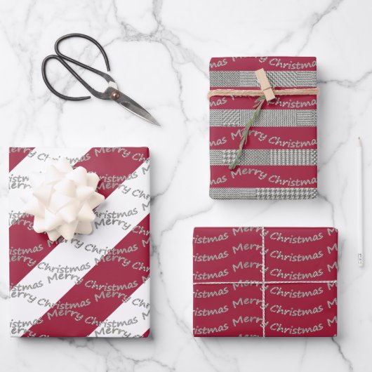 Merry Christmas Burgundy Houndstooth Pattern Inpakpapier Vel (Voorkant)