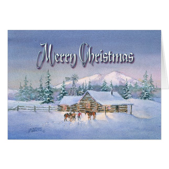 MERRY CHRISTMAS CABINE & CHEVAUX par SHARON SHARPE (Devant Horizontal)
