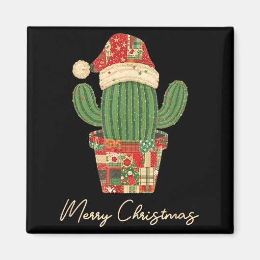 Merry Christmas Cactus Patchwork Quilt  Magneet (Voorkant)