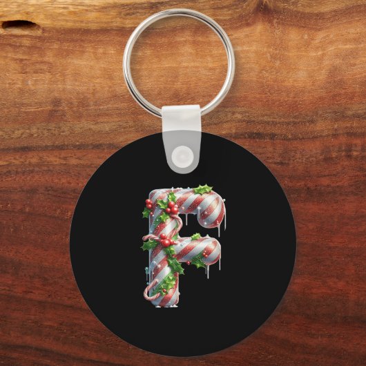 Merry Christmas Candy Cane Letter F Premium Sleutelhanger (Voorkant)