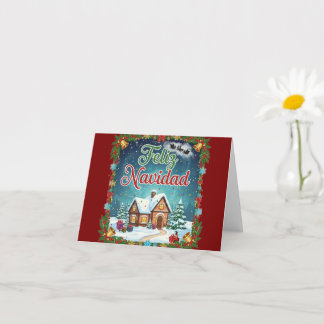 Merry Christmas Card – Snowy Cottage Winter Scene Kaart