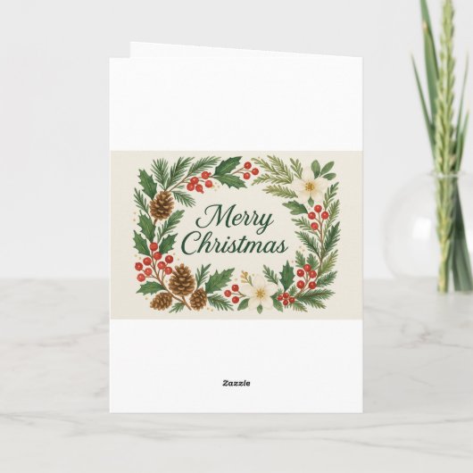 Merry Christmas Card Winter Florals Pine Branches Kaart (Achterkant)