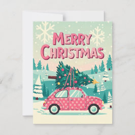 Merry Christmas Card With Vintage Car Feestdagenkaart