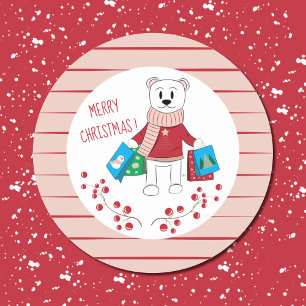 Merry Christmas Cartoon Polar Beer Stickers